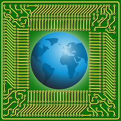 Image showing Motherboard globe  background for technology concept design