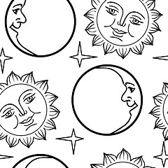 Image showing Seamless wallpaper the Moon and Sun with faces  