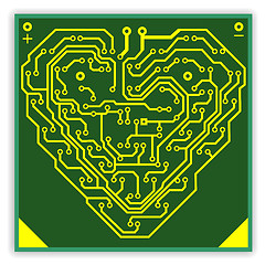 Image showing Circuit board pattern in the shape of the heart. Illustration. V