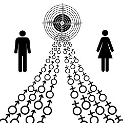 Image showing illustration of male and female sex symbols tend toward the goal