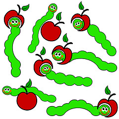 Image showing apple and Worm caterpillars , vector