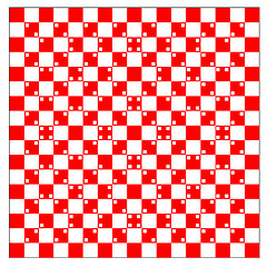 Image showing illusion of volume in red and white squares