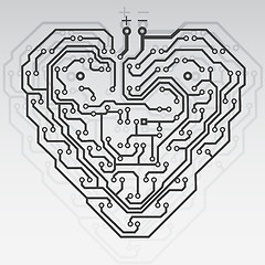 Image showing Circuit board pattern in the shape of the heart. Illustration. V