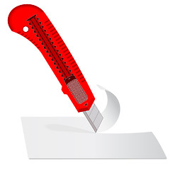 Image showing Plastic knife to cut the paper sheet of white paper.