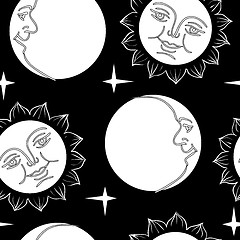 Image showing Seamless wallpaper the Moon and Sun with faces 