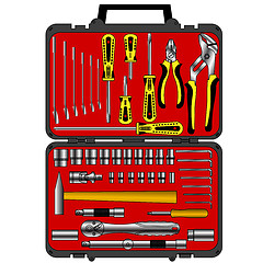 Image showing vector set of different tools  in a box