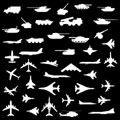 Image showing Vector set of aircraft, armored and guns.