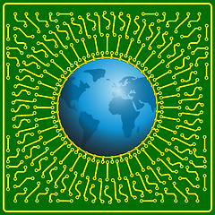 Image showing Motherboard globe  background for technology concept design