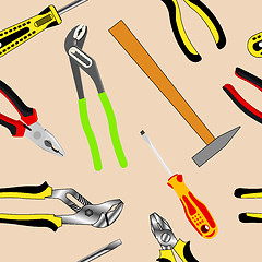 Image showing Seamless background of hand tools for construction