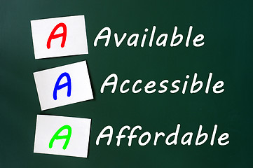 Image showing Acronym of AAA for available, accessible and affordable 