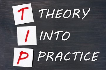 Image showing TIP acronym for theory into practice on blackboard 