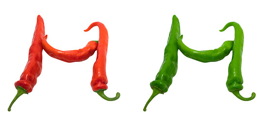 Image showing Letter H composed of green and red chili peppers
