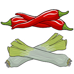 Image showing leek and red pepper, vector illustration.