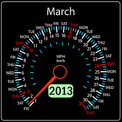 Image showing 2013 year calendar speedometer car in vector. March.