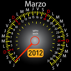 Image showing 2012 year calendar speedometer car in Spanish. March