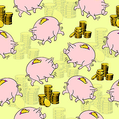 Image showing Pig piggy bank, gold coins. 