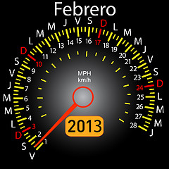 Image showing 2013 year calendar speedometer car in Spanish. February