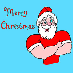Image showing Muscular Santa Claus with a raised hand gesture.