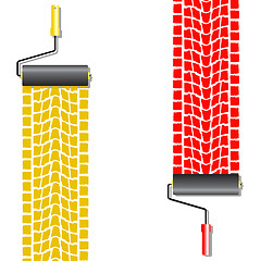 Image showing The roller draws paint from the wheel of the machine 