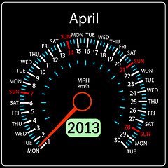 Image showing 2013 year calendar speedometer car in vector. April.