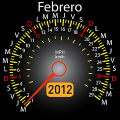 Image showing 2012 year calendar speedometer car in Spanish. February