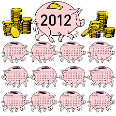 Image showing Stylish calendar  Pig piggy bank for 2012.