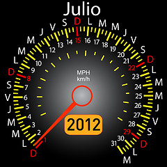 Image showing 2012 year calendar speedometer car in Spanish. July