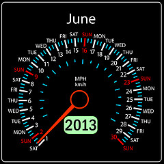Image showing 2013 year calendar speedometer car in vector. June.