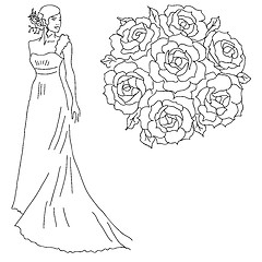 Image showing Silhouette of a bride with a bouquet of flowers.