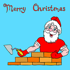 Image showing Santa Claus muscular builds a brick house.