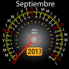 Image showing 2013 year calendar speedometer car in Spanish. September