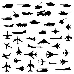 Image showing Vector set of aircraft, armored  and guns.