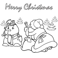 Image showing Santa Claus and Snowman