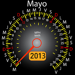 Image showing 2013 year calendar speedometer car in Spanish. May