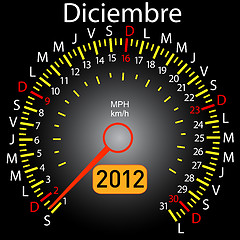 Image showing 2012 year calendar speedometer car in Spanish. December