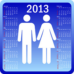 Image showing Stylish calendar family for 2013. Week starts on Sunday.