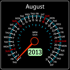 Image showing 2013 year calendar speedometer car in vector. August.