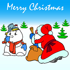 Image showing Santa Claus and Snowman