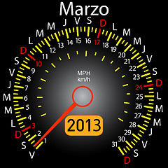 Image showing 2013 year calendar speedometer car in Spanish. March