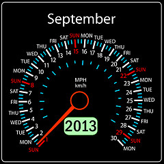 Image showing 2013 year calendar speedometer car in vector. September.