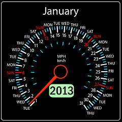 Image showing 2013 year calendar speedometer car in vector. January.