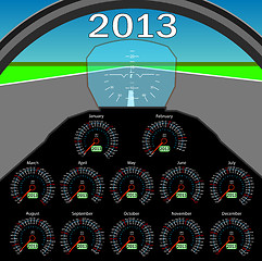 Image showing Stylish calendar  in the form of instruments in the cockpit for 