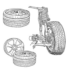 Image showing race car shock absorber and wheel.