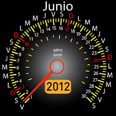 Image showing 2012 year calendar speedometer car in Spanish. June
