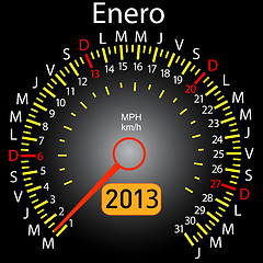 Image showing 2013 year calendar speedometer car in Spanish. January