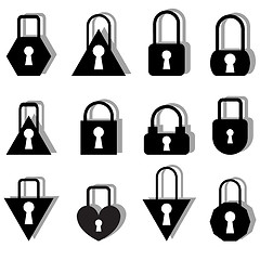 Image showing A set of metal locks of different shapes 