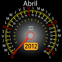 Image showing 2012 year calendar speedometer car in Spanish. April