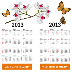 Image showing Stylish calendar with flowers and butterflies for 2013. 