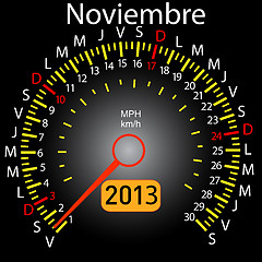 Image showing 2013 year calendar speedometer car in Spanish. November