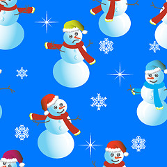 Image showing Seamless wallpaper from snowman and snowflakes